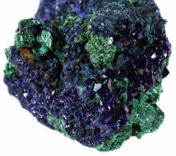 Sparkling Azurite Crystal Cluster with Malachite - Laos #56059
